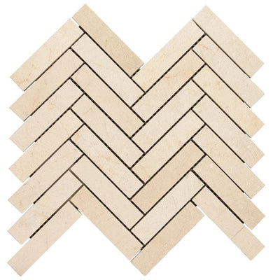 Crema Marfil Marble 1x4 Herringbone Polished Mosaic Tile - TILE & MOSAIC DEPOT