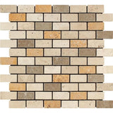 Mixed Travertine 1x2 Tumbled Mosaic Tile - TILE AND MOSAIC DEPOT