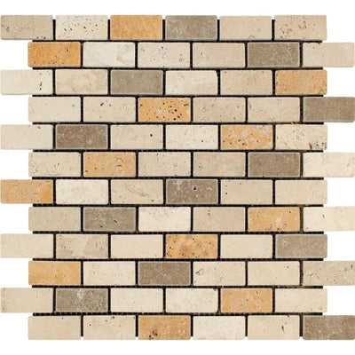 Mixed Travertine 1x2 Tumbled Mosaic Tile - TILE AND MOSAIC DEPOT