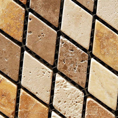 Mixed Travertine 1x2 Diamond Tumbled Mosaic Tile - TILE AND MOSAIC DEPOT