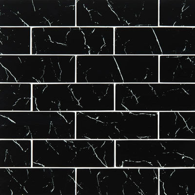 Nero Marquina 3x9 Subway Glass Mosaic Tile - TILE AND MOSAIC DEPOT