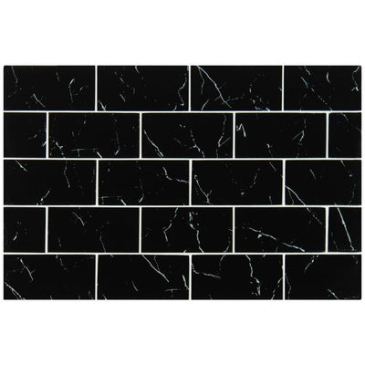 Nero Marquina 3x6 Subway Glass Mosaic Tile - TILE AND MOSAIC DEPOT