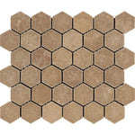 Noce Travertine 2x2 Hexagon Tumbled Mosaic Tile - TILE AND MOSAIC DEPOT