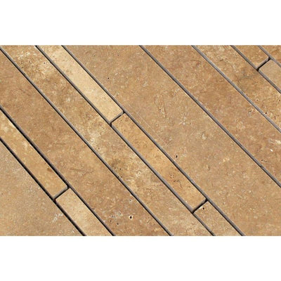 Noce Travertine Random Strip Honed Mosaic Tile - TILE AND MOSAIC DEPOT