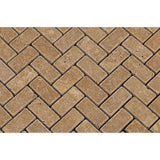 Noce Travertine 1x2 Herringbone Tumbled Mosaic Tile - TILE AND MOSAIC DEPOT