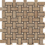 Noce Travertine Tumbled Basketweave w/ Ivory Dots Mosaic Tile - TILE AND MOSAIC DEPOT