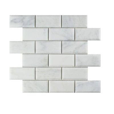 Asian Statuary (Oriental White) Marble 2x4 Deep Beveled Honed Mosaic Tile - TILE AND MOSAIC DEPOT