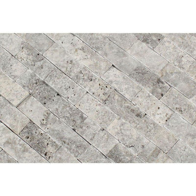 Silver Travertine 1x2 Split Face Mosaic Tile - TILE AND MOSAIC DEPOT