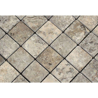 Silver Travertine 2x2 Tumbled Mosaic Tile - TILE AND MOSAIC DEPOT