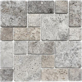 Silver Travertine Mini Pattern Tumbled Mosaic Tile - TILE AND MOSAIC DEPOT