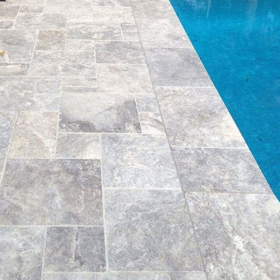 Silver Travertine Tumbled Versailles Pattern Tile - TILE AND MOSAIC DEPOT