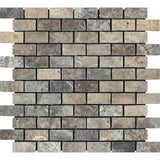 Silver Travertine 1x2 Tumbled Mosaic Tile - TILE AND MOSAIC DEPOT