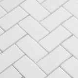 Thassos White Marble 1x2 Herringbone Honed Mosaic Tile - TILE AND MOSAIC DEPOT