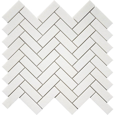 Thassos White Marble 1x3 Herringbone Polished Mosaic Tile - TILE AND MOSAIC DEPOT