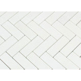 Thassos White Marble 1x3 Herringbone Polished Mosaic Tile - TILE AND MOSAIC DEPOT