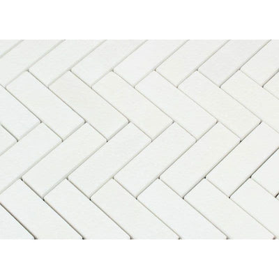 Thassos White Marble 1x3 Herringbone Polished Mosaic Tile - TILE AND MOSAIC DEPOT