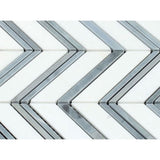 Thassos White Marble Chevron with Blue Strips Honed Mosaic Tile - TILE AND MOSAIC DEPOT