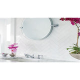 Thassos White Marble 1x4 Herringbone Polished Mosaic Tile.