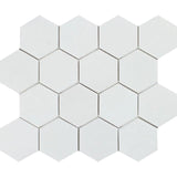 Thassos White Marble 3x3 Hexagon Polished Mosaic Tile - TILE AND MOSAIC DEPOT