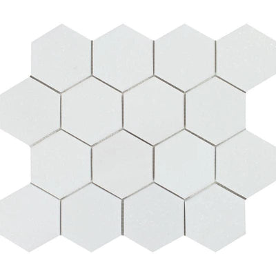 Thassos White Marble 3x3 Hexagon Polished Mosaic Tile - TILE AND MOSAIC DEPOT