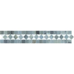 2 x 12 Honed Thassos White Marble BIAS Border w/ Blue-Gray Dots.