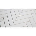 Thassos White Marble 1x4 Herringbone Honed Mosaic Tile.