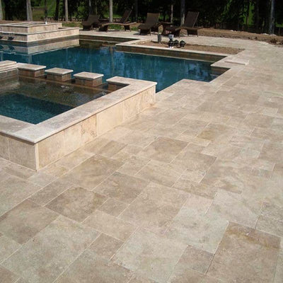 Walnut Travertine 3cm 12x12 Paver Tumbled - TILE & MOSAIC DEPOT