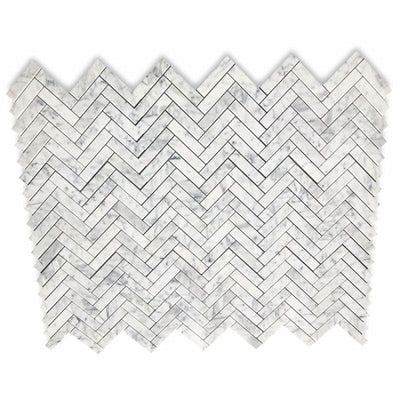 White Carrara Marble 1x4 Herringbone Honed Mosaic Tile - TILE AND MOSAIC DEPOT